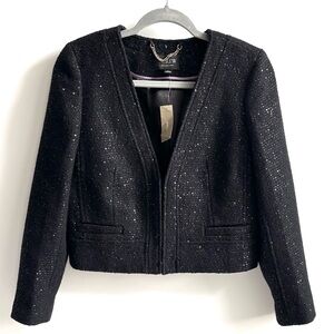 J.Crew Collection Collarless Lady Jacket In Sequin Tweed Wool Blend Black Size 6